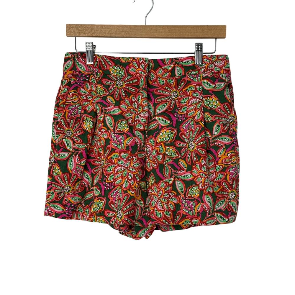 J.Crew Factory Linen Shorts Women 6 Multicolor Floral Vibrant Resort Summer